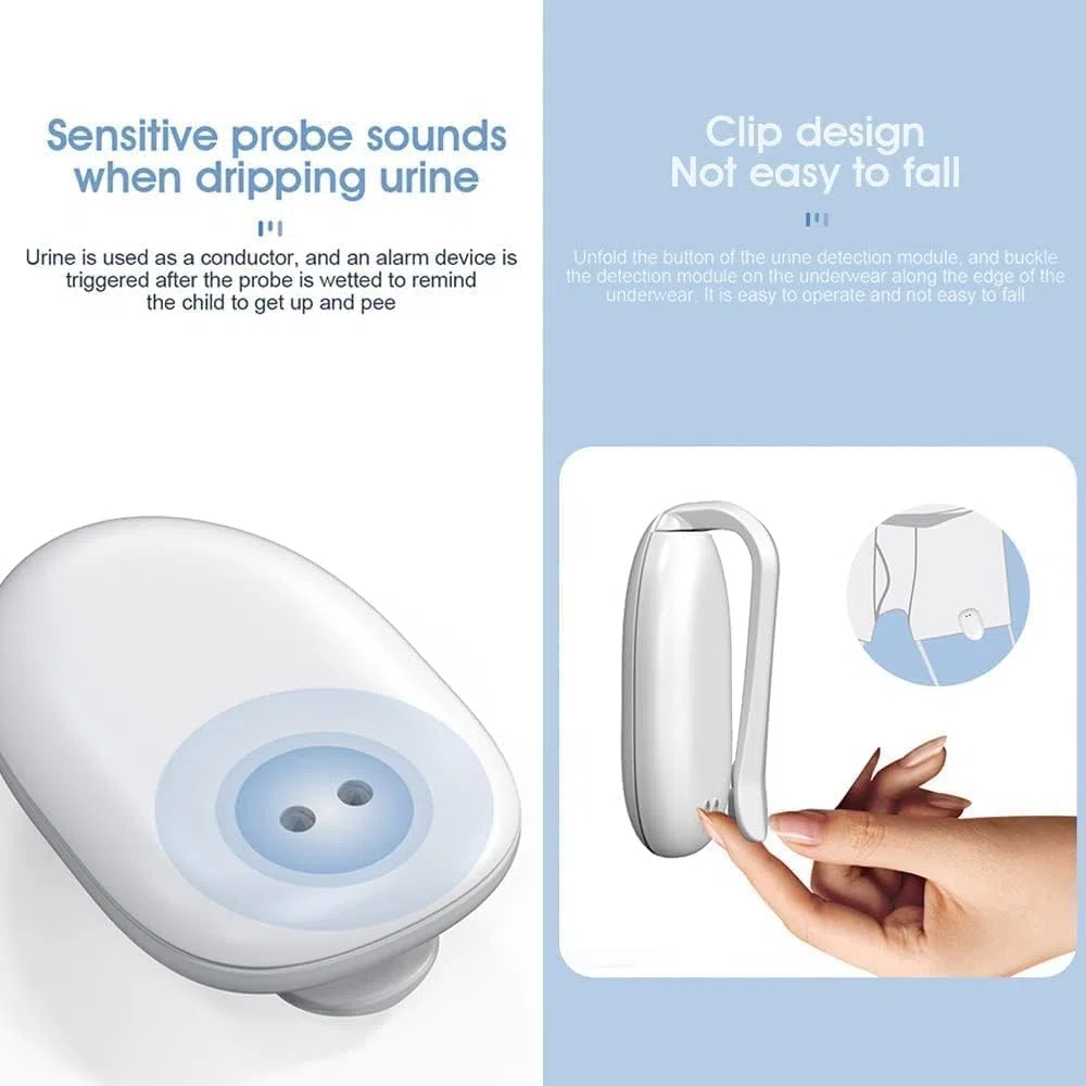 Bed Wetting Alarm Drahtloser Bettnässigkeitsalarm für Kinder - USB - aufladbar, 3 Modi, weißer Design für ein stressfreies Toilettentraining