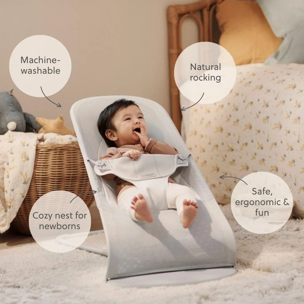 BabyBjörn Babywippe Balance Soft, Netzstoff, Silber/Weiß