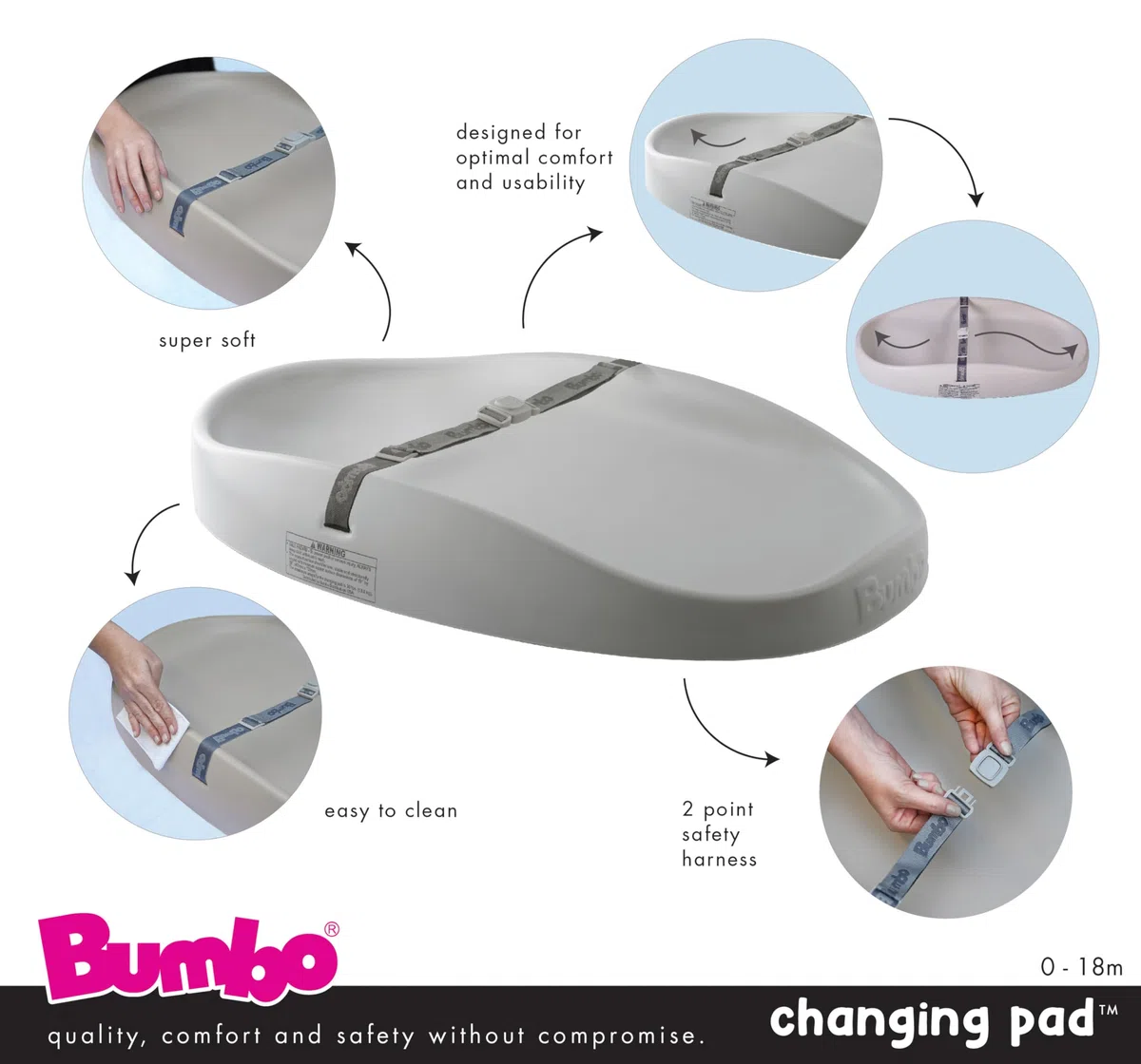 Bumbo Baby Wickelunterlage - Leicht zu reinigende Wickelunterlage mit Sicherheitsgurt - Anti-Roll-Wickelunterlage - Wiege Rosa