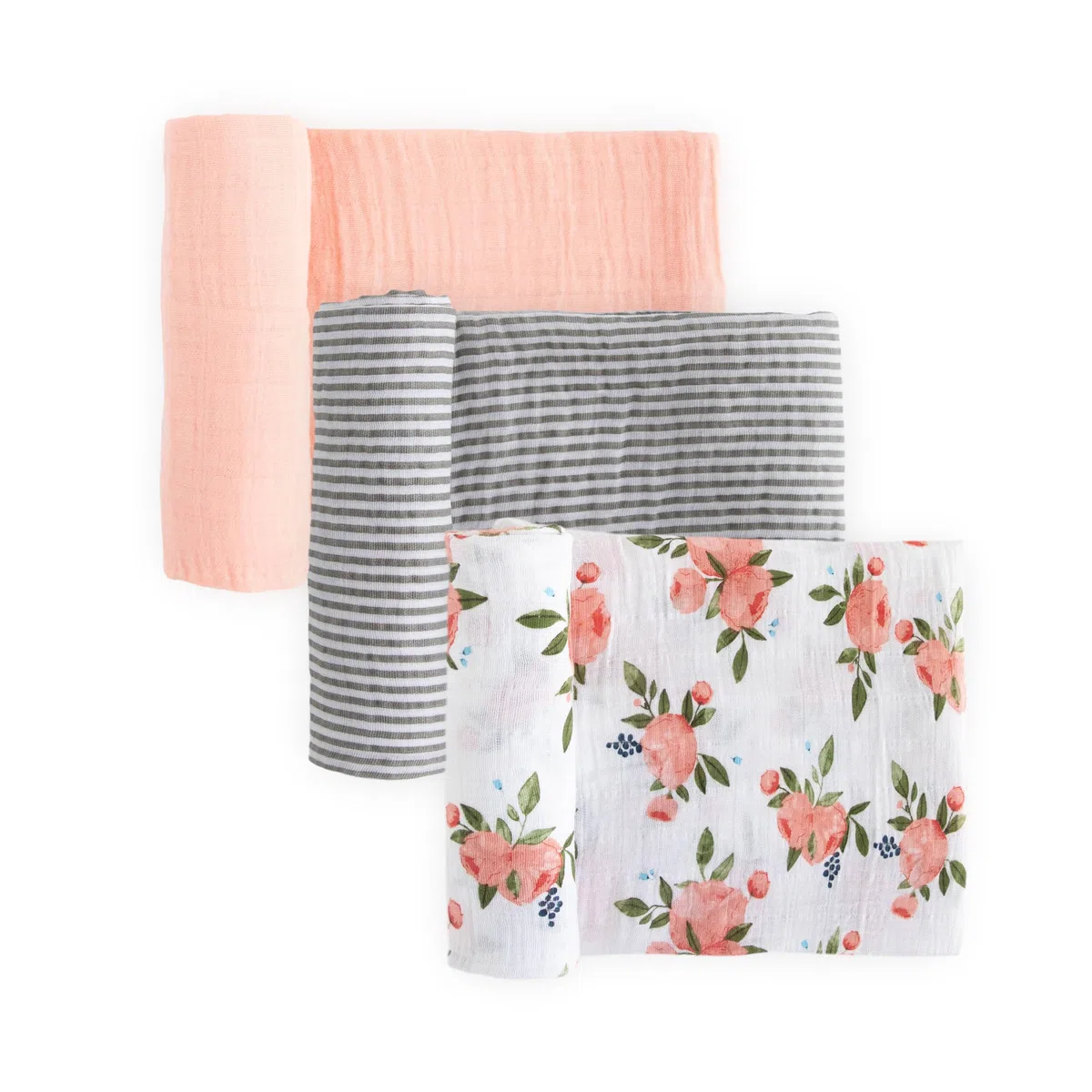Little Unicorn | Cotton Muslin Swaddle 3 Pack - Baumwoll-Musselin Pucktücher 3er-Pack (Watercolor Roses Set)