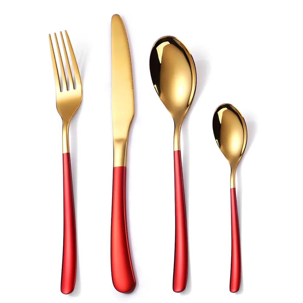 Edelstahlbesteck Besteckset, Elegantes Besteckset in Gold und Silber for Vier Utensilien aus poliertem Edelstahl, ideal for Hochzeiten, Weihnachten, Zuhause, Esszimmer, Restaurant