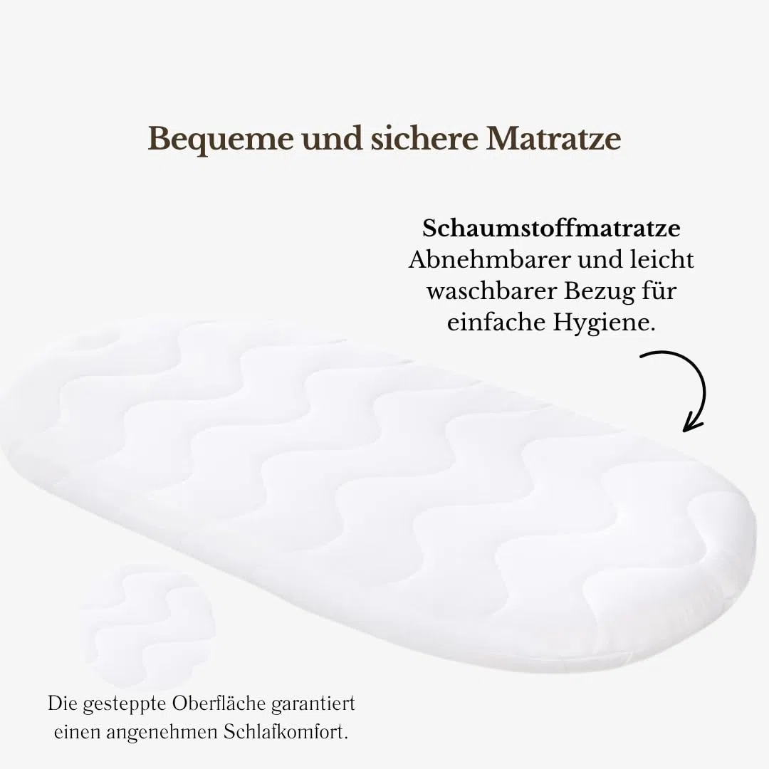 Wiklinopol Stubenwagen aus Weide mit Baldachin und Gestell Lena – Moseskorb in Grau, Komplettset mit 5-TLG. Waffel-Bettwäsche Kaninchen Beige – Mit Rollen, Tragbar, Sicher