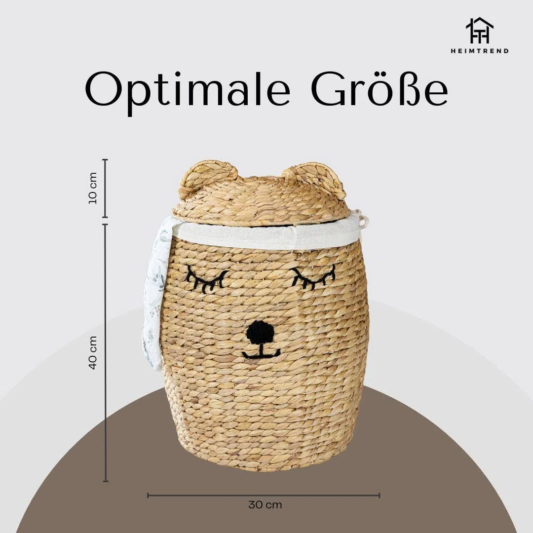 Aufbewahrungskorb/Spielzeugkorb/Wäschekorb geflochten [mit Deckel] - groß rund natur beige - Wasserhyazinthe Rattan - Wohnzimmer Kinderzimmer Schlafzimmer - Bär - Jetzt wählen