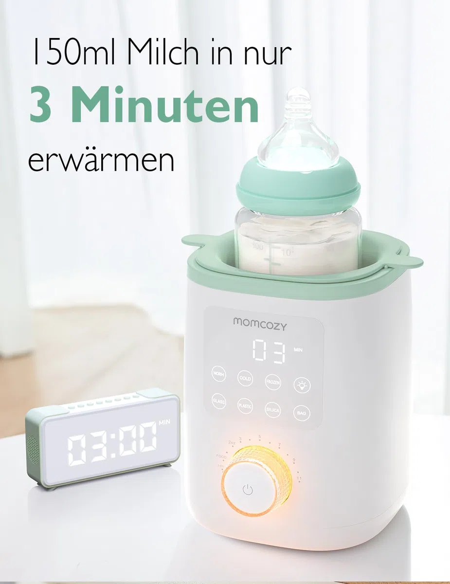 Momcozy Flaschenwärmer Baby | präziser Temperaturkontrolle & Nachtlicht | 9-in-1 Faschenwärmer | Schnellaufheizung, automatische Abschaltung | Flaschenkompatibilität für Weithalsflaschen & Babykost