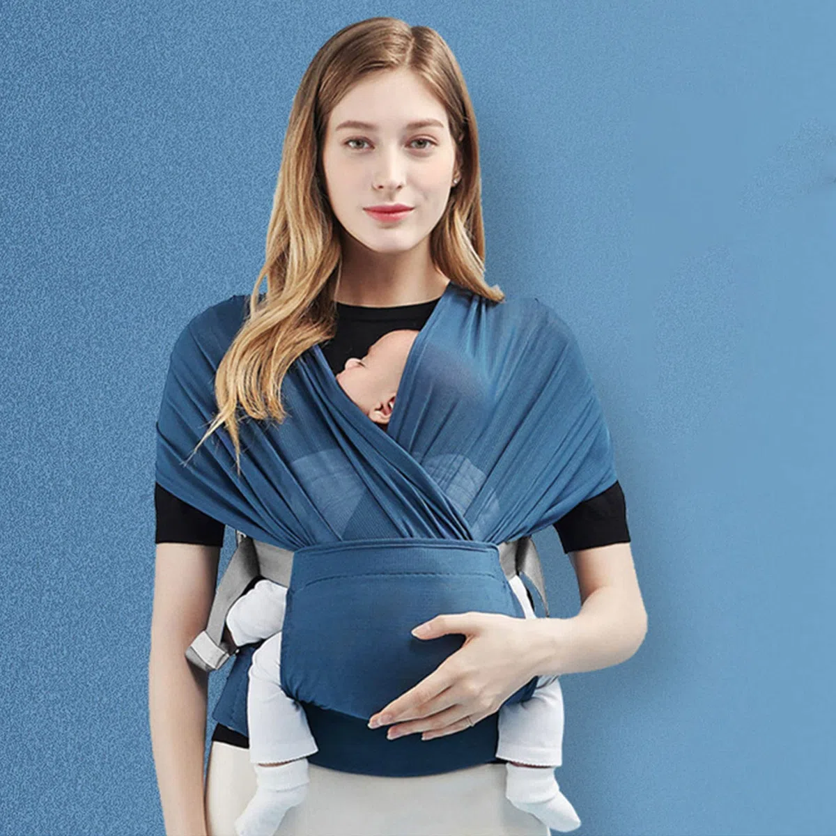 SONARIN Atmungsaktive Baby Tragetuch,Ergonomische Dehnbar Babytragetücher Babytrage Leichte Tragbare Baby Tragesystem Tragetuch Sling für Neugeborene Kleinkinder bis zu 15KG(Blau)