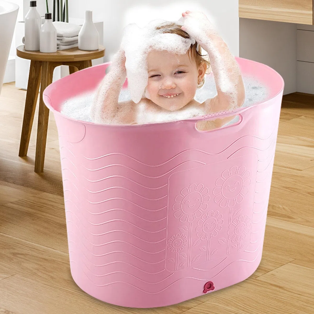 Kinder-Badewanne, Baby-Badewanne, komfortabel, hochtemperaturbeständig, Baby-Badewanne mit Abfluss, großer Baby-Badeeimer für Familienreisen