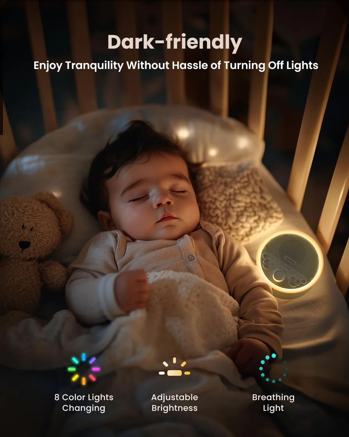 RENPHO White Noise Machine Baby, Tragbare Weißes Rauschen Sound Machine für Neugeborene, 29 Musik-Stofftier und Licht, Baby Einschlafhilfe USB Wiederaufladbar