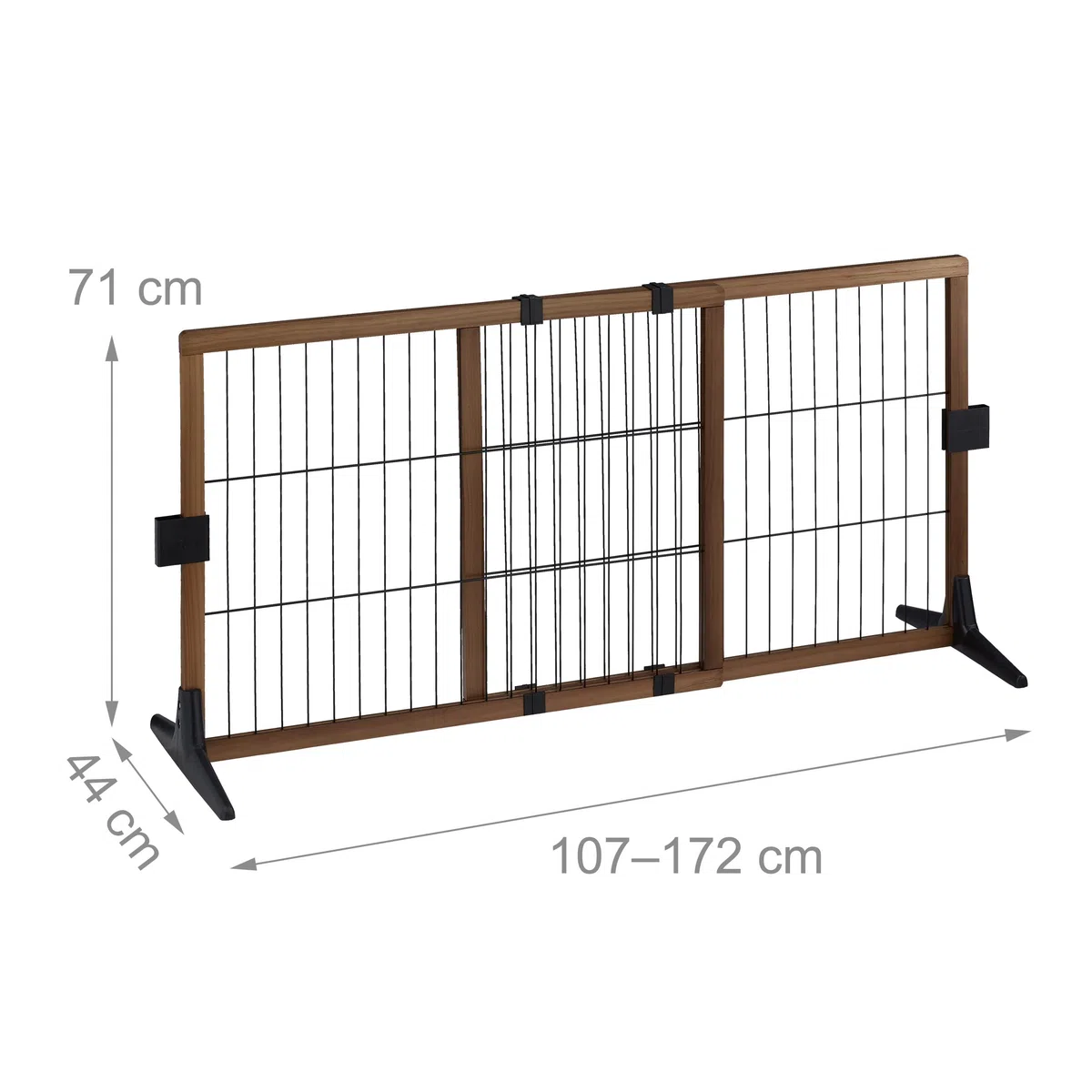 Relaxdays Absperrgitter, ausziehbares Türschutzgitter, ohne Bohren, mit Füßen, HxB: 71x107-172 cm, Hundegitter, braun