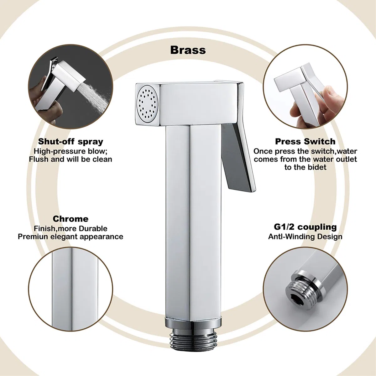 Tragbares Bidet-Sprühgerät for die Toilette, verchromtes tragbares Stoffwindel-Sprühset Messing-Badezimmer-Bidet-Sprühgerät mit Halterung for die persönliche Hygiene, Baden von Haustieren, PVC-Schlauc