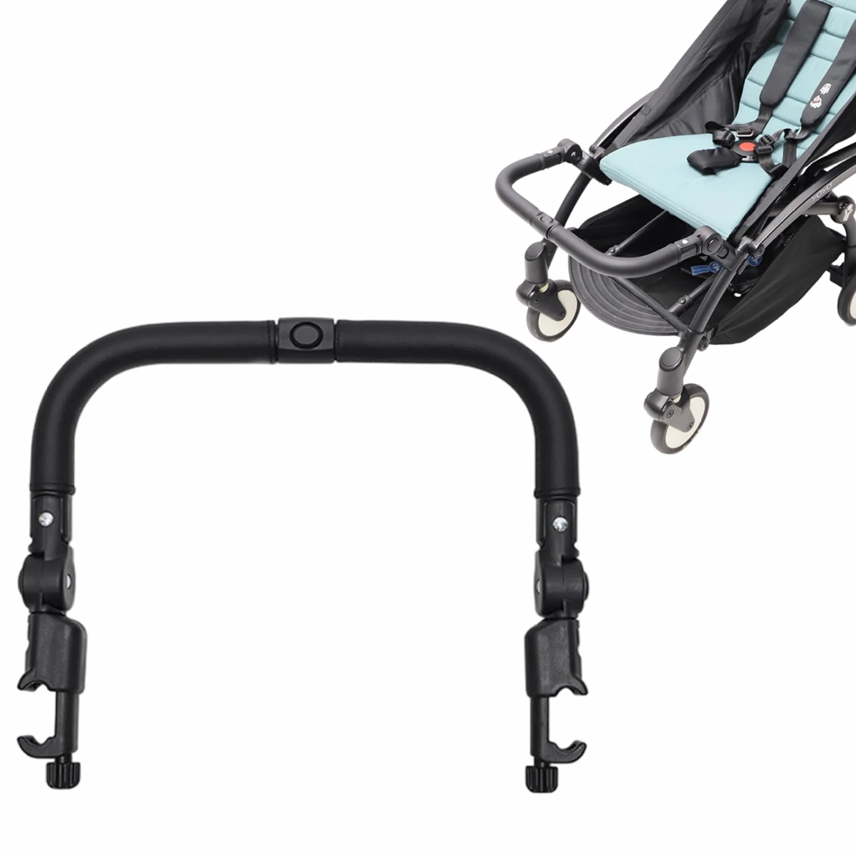 Kinderwagen-Zubehör, Kinderwagen-Stoßstange, verstellbares multifunktionales PU-Leder-Griffzubehör mit Knopfschalter für die Sicherheit von Babys und Kleinkindern