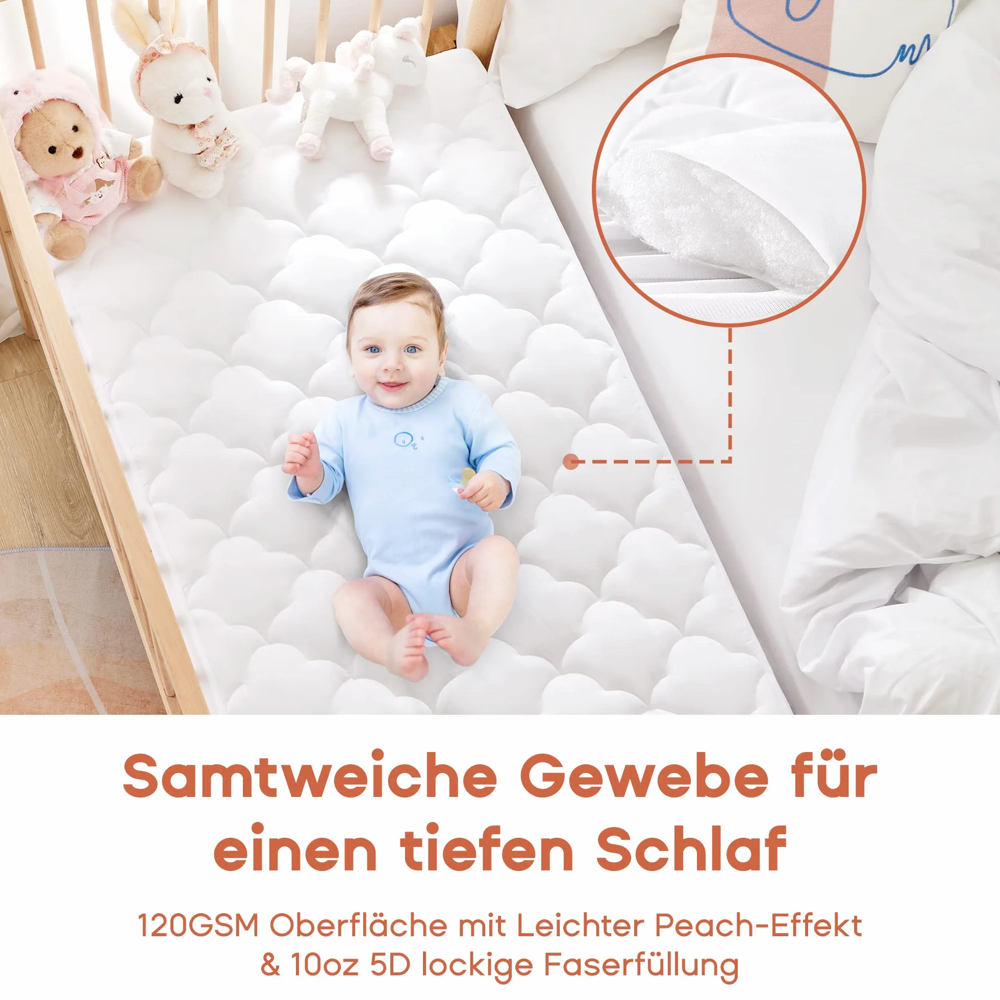 SONIVE wasserdichte Matratzenschoner für Babybett und kleinen Kinder Mikrofaser 10oz Füllung Baby Matratzenauflage steppt,Oeko-Tex Standard 100 Zertifiziert,Weiß,70x140cm