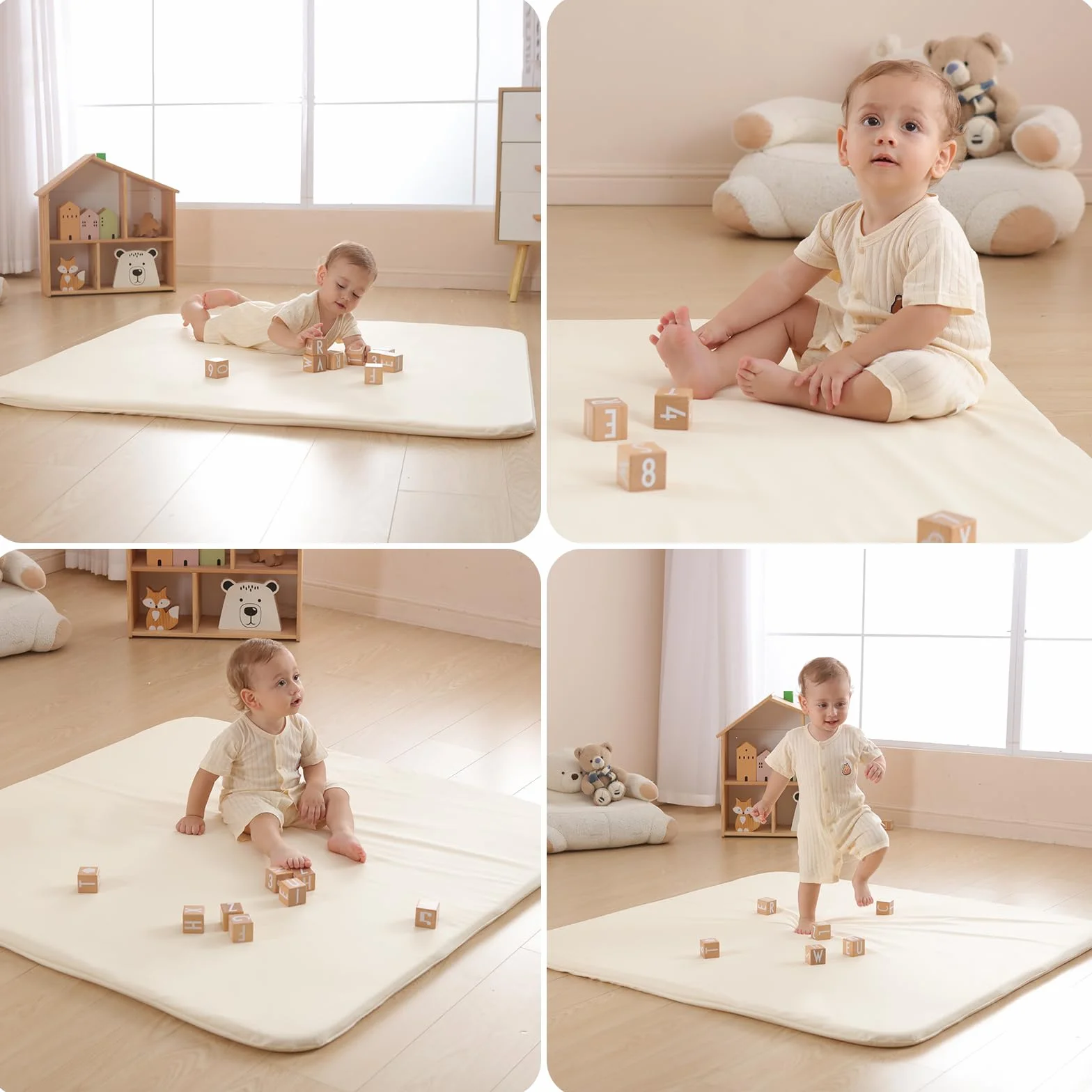 Spielmatte Baby 120x120x3cm, –Extra Dicke & Abdichtung & super weiche Bodenmatte aus veganem Leder schafft einen sicheren Spielbereich für die Kleinen – Krabbeldecke Baby, Kinderteppich