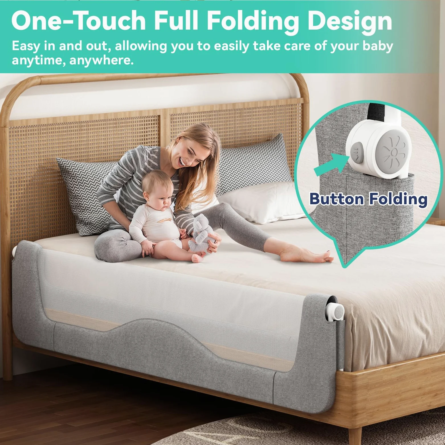 Bettgitter für Kleinkinder, verstellbare Höhen und faltbarer Bettschutz für Kleinkinderbett, extra langes Bettgitter mit nahtloser Presse für Betten in voller Größe (150 cm)