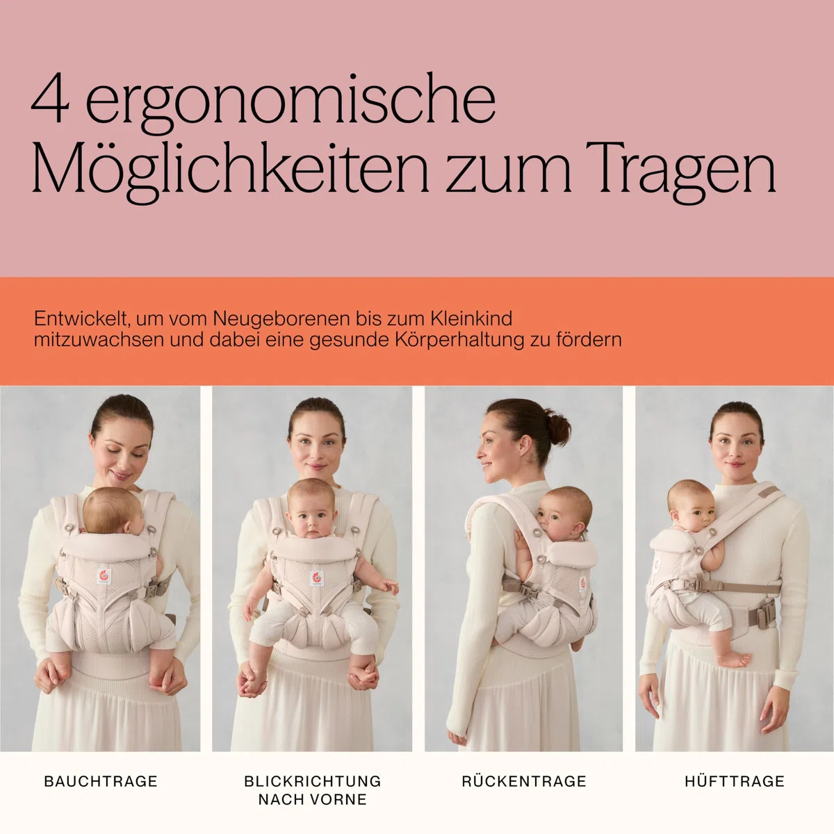 Ergobaby Omni Classic Babytrage für Neugeborene & Kleinkinder 0-48 Monate | 4-Positionen - Baby Trage ab Geburt - Atmungsaktives Mesh - Ergonomische Unterstützung - 3,2–20,4kg, Pearl Grey
