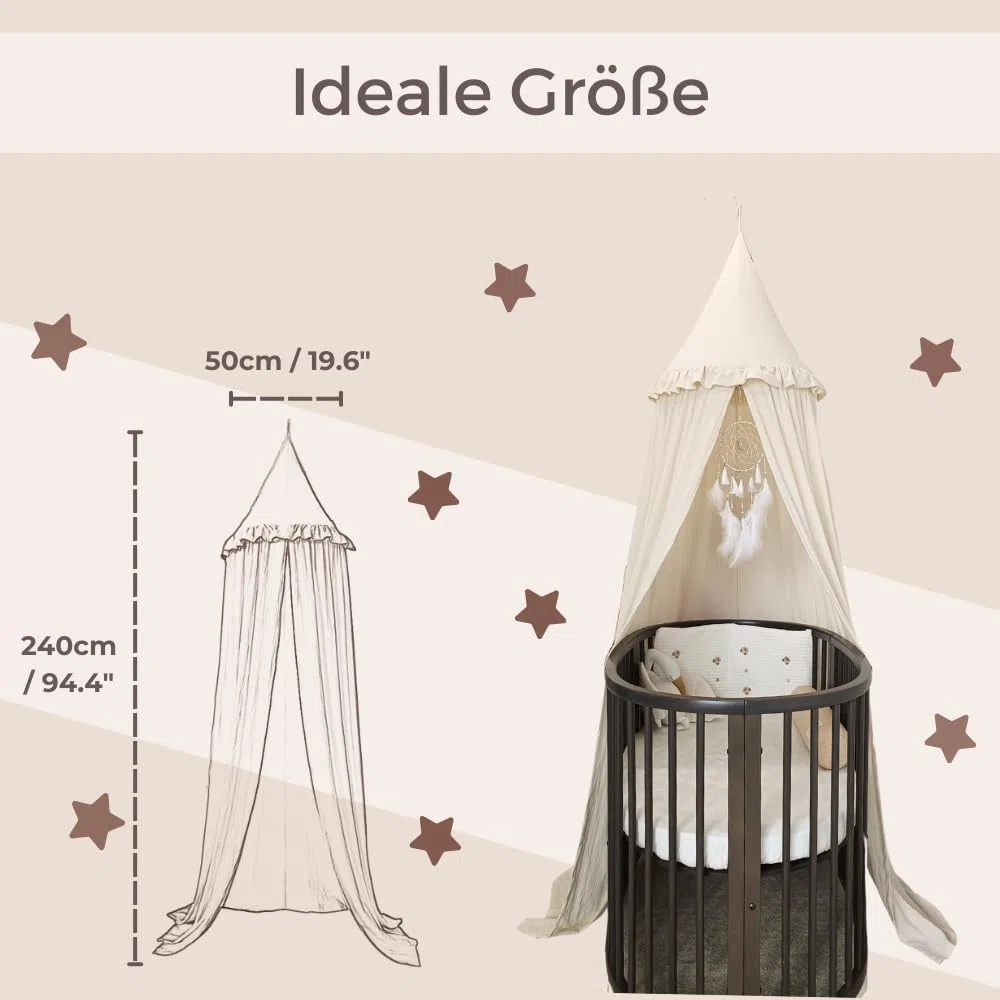 Wonder Space Kinderbetthimmel mit Rüschen, Pastell Neutrale Farbe für Jungen & Mädchen, Hängender Vorhang Moskitonetz für Kinderzimmer Babybett Kleinkinderbett Leseecke Dekoration (Cremefarben)