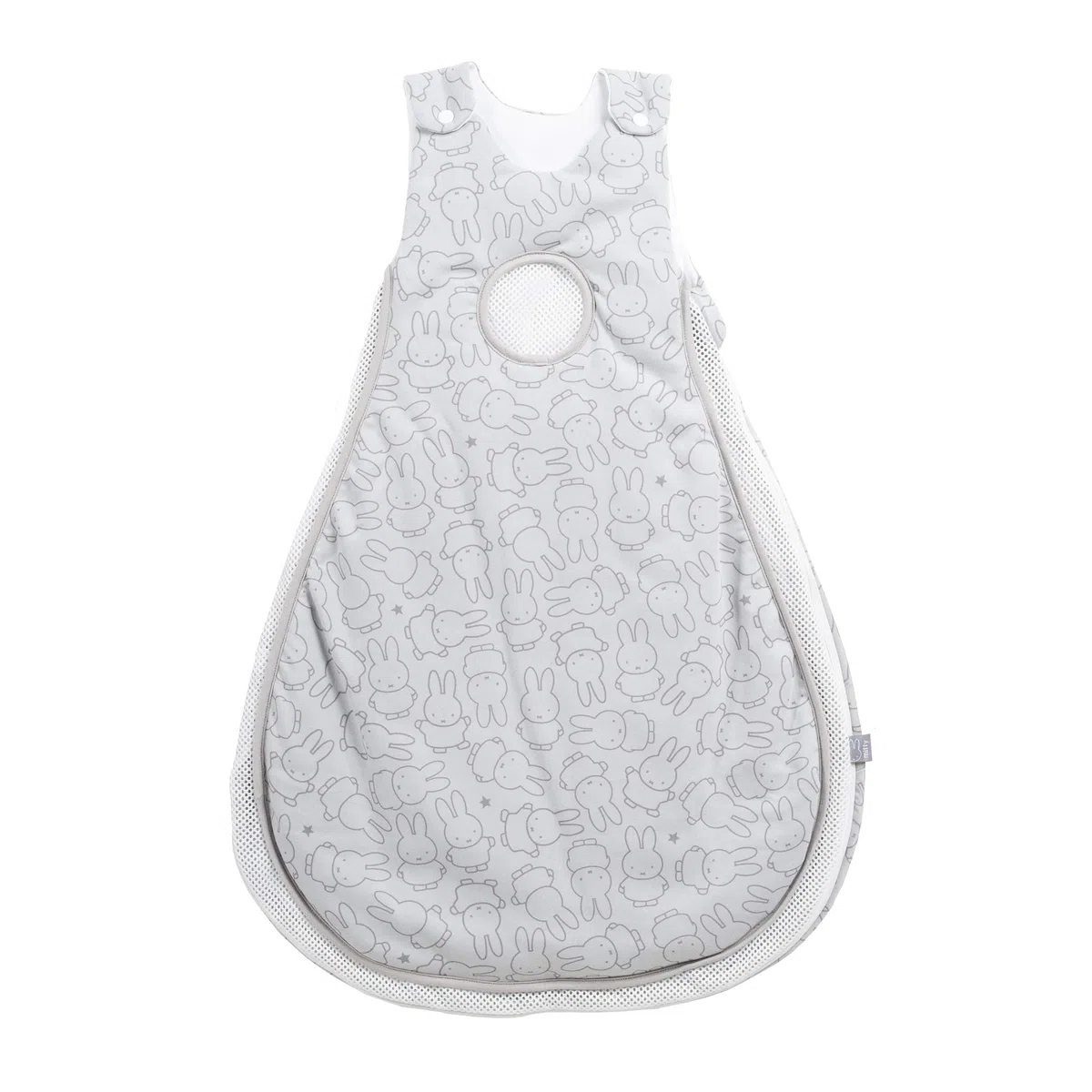 roba Babyschlafsack 74/80 cm Air PLUS miffy + Strampelsack mit Ärmeln - safe asleep - Schlafsack ganzjährig für Neugeborene - Grau mit Hasen Motiv