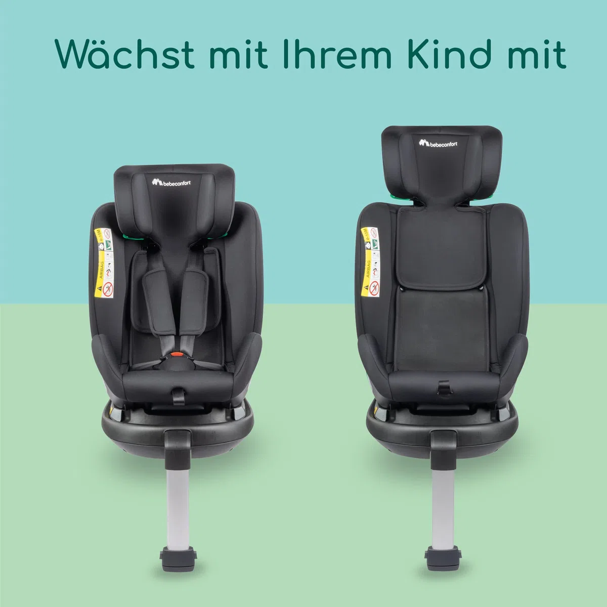 Bebeconfort EvolveFix Plus i-Size, Autositz 360 Drehbar, 0–12 Jahre, 40–150 cm, ISOFIX Kindersitz Drehbar, 10 Kopfstützenpositionen, 4 Liegepositionen, Seitenaufprallschutz, Funktionsgewebe,Black Mist