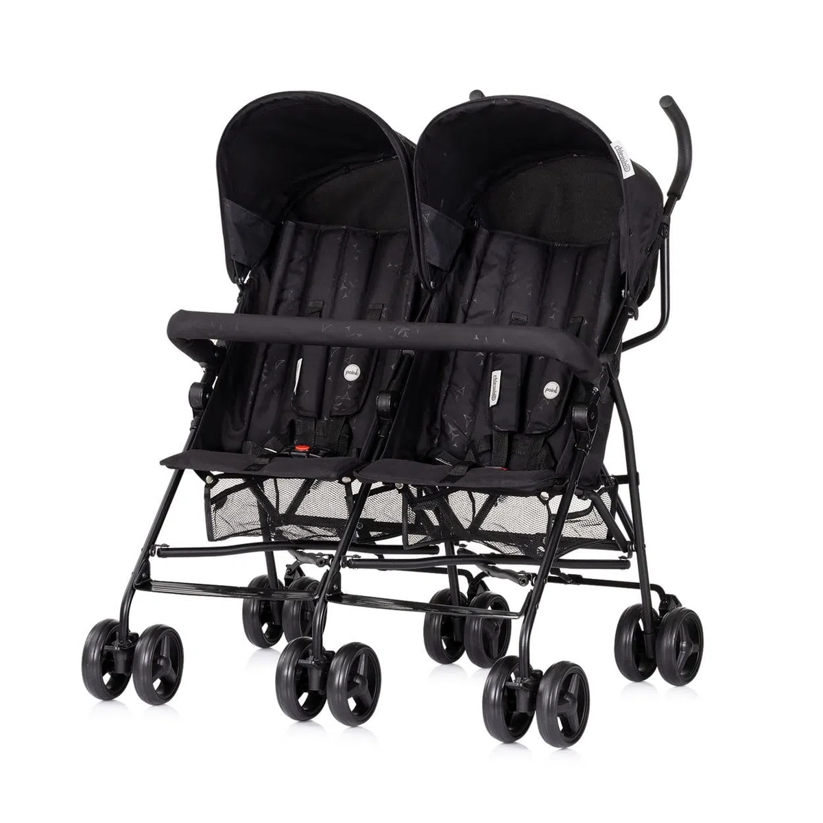 Chipolino Zwillingskinderwagen Double Point klappbar Korb Sonnendach Frontbügel schwarz