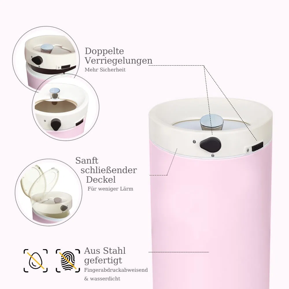 Windeleimer Geruchsdicht, Baby Windeleimer mit Deckel,Fasst bis zu 50 Windeln, Baby Mülleimer Geruchsdicht Windelmülleimer,Mülleimer für Babyzimmer,Mutterzimmer,Rosa