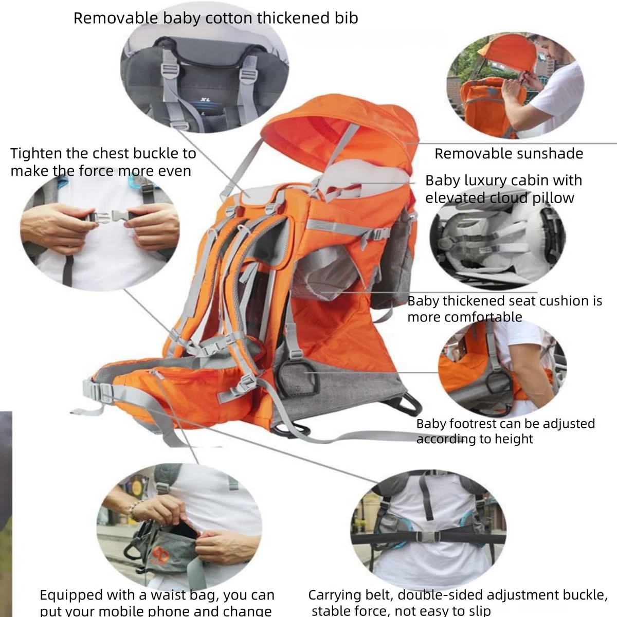 Outdoor-Babytrage-Rucksack – Wander-Kindertrage mit faltbarem Design, 5-Punkt-Gurt, Stauraum und Lendenwirbelstütze – Perfekt zum Wandern, Camping und Reisen