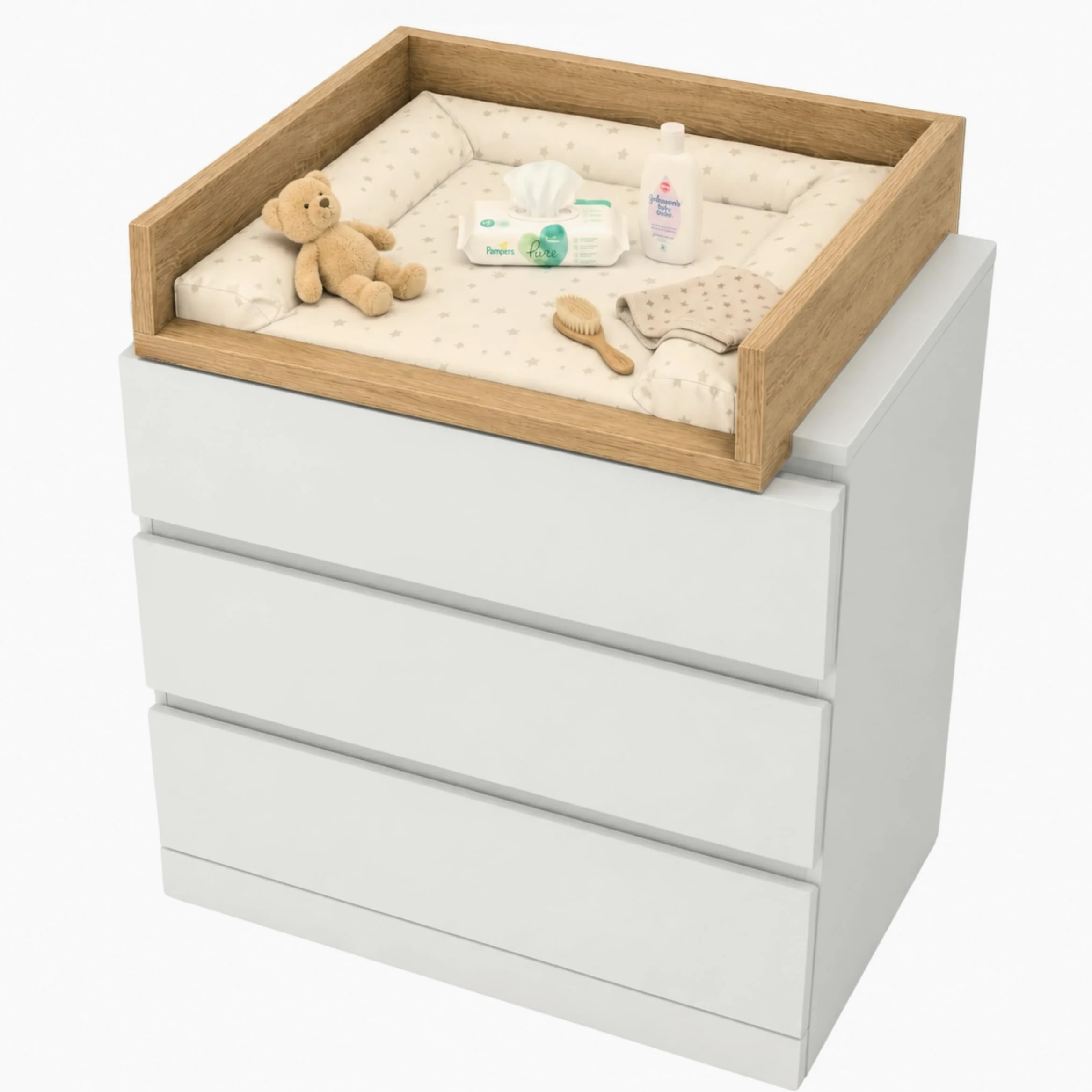 Wickeltischaufsatz, Gerade Seiten, 53,2x70 cm, Eiche | Ausziehbar verstellbar 34–50 cm für verschiedene Kommoden, Wickelkommode, Wickeltisch, Wickelaufsatz für Kommode, Wickelbrett