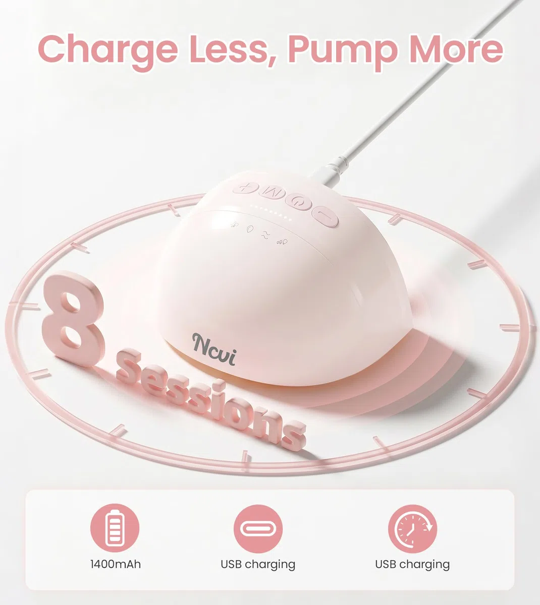 NCVI Elektrische Milchpumpe, freihändig, 8111, tragbare Milchpumpe, 4 Modi, 9 Stufen, tragbare leichte Milchpumpe, bequeme Stillpumpe, inklusive 21/24 mm Flansche