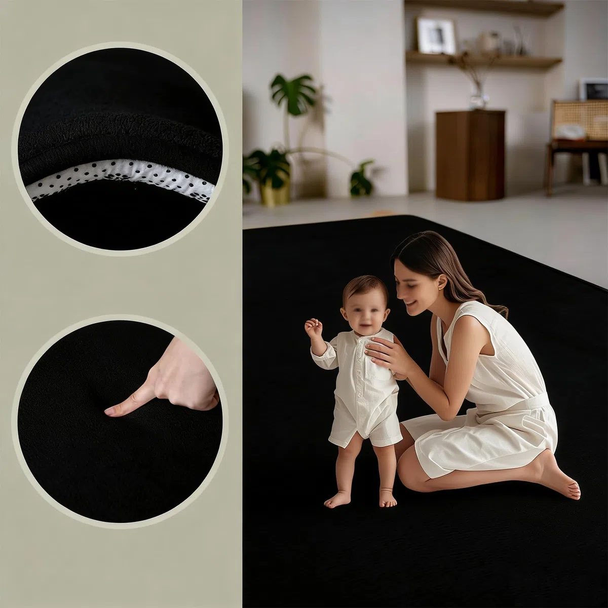 Krabbelmatte Baby spielmatte, 3cm Dick Kinderteppich Krabbeldecke Groß 150 x 200 cm Pures Schwarz, Teppich für Kinderzimmer, Schlafzimmern, Spielteppich Weich rutschfest