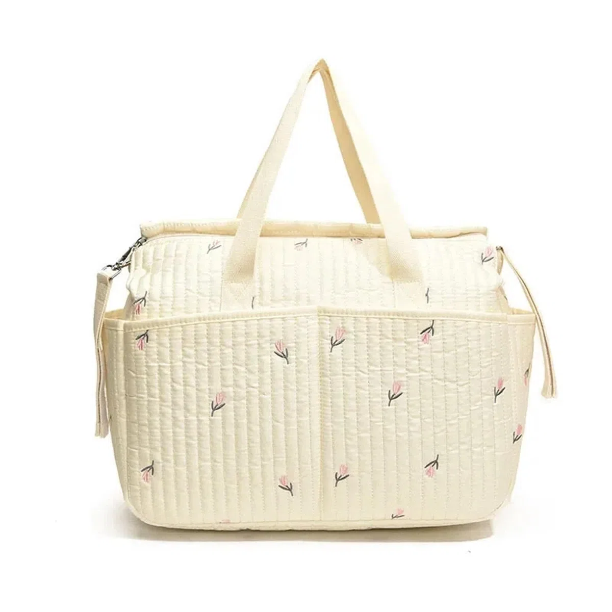 Wickeltasche Kinderwagen Tragbare Mama-Tasche, Handtasche mit hohem Fassungsvermögen, bestickte Bären-Mutter- und Kinder-Handtasche, Kinder-Flaschenwindel, Kinder-Kinderwagen-Tasche(Floral)