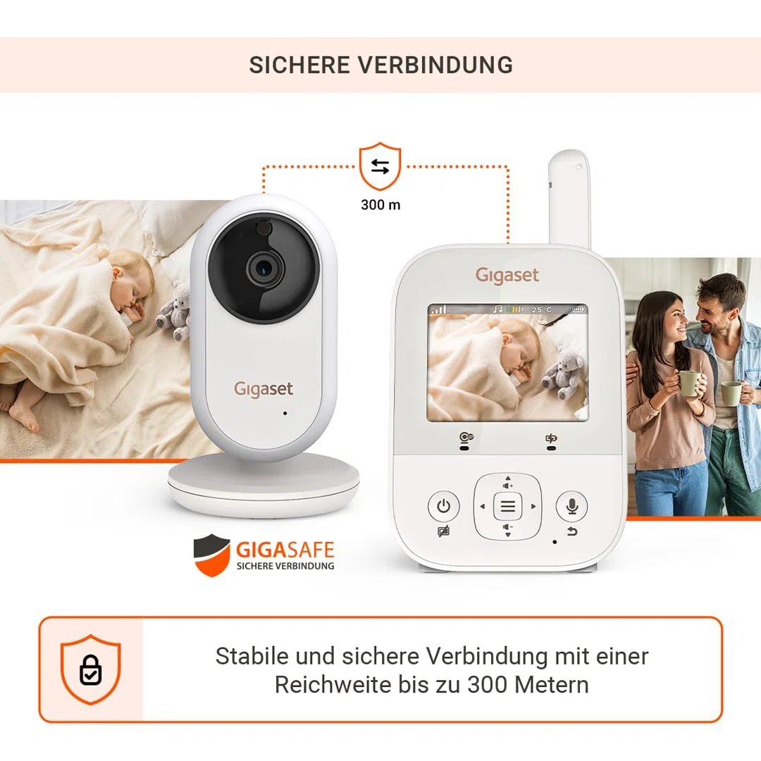 Gigaset Baby 300 Video – Video-Babyphone mit Zwei-Wege-Audio – sichere FHSS Technologie - 2,8“ LCD-Bildschirm - Lange Akkulaufzeit–Nachtlicht-Temperatursensor, Cream White/Warm Grey [Deutsche Version]