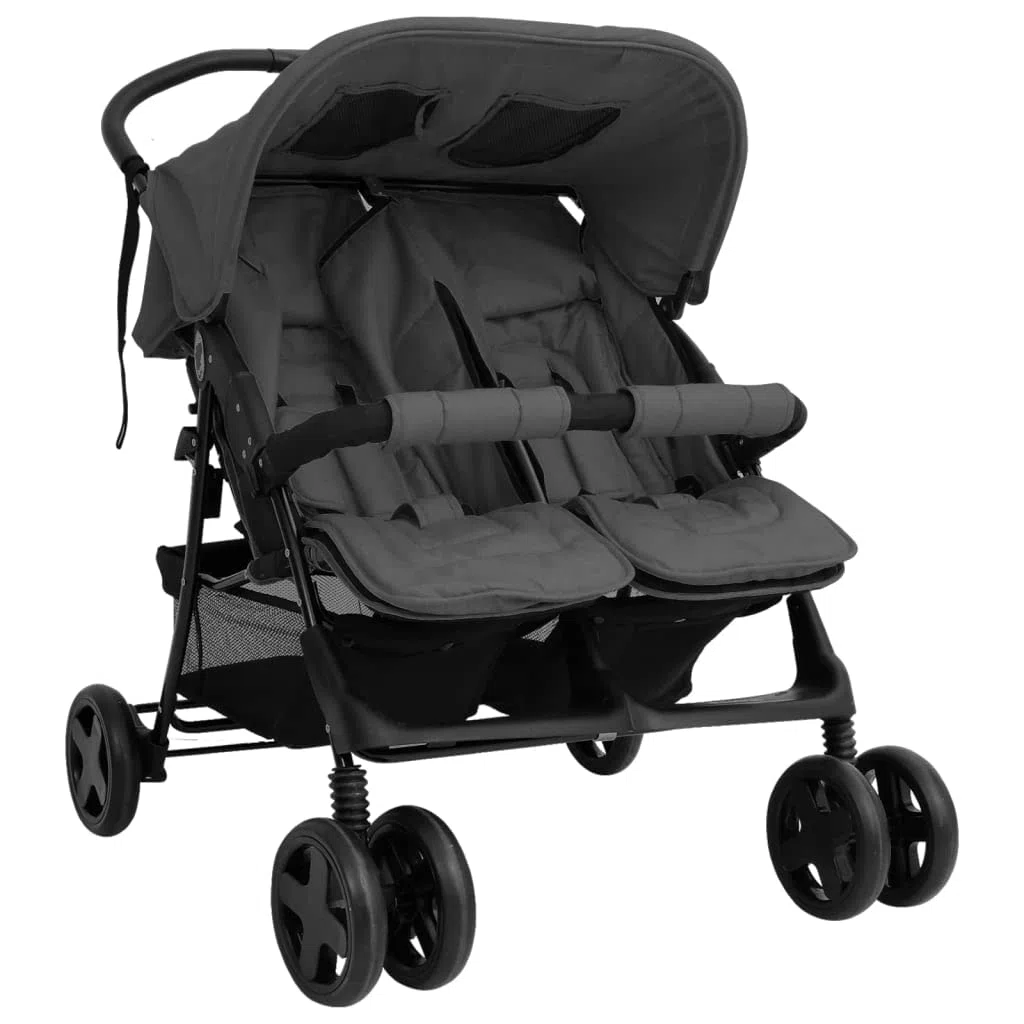 Willood Tandem Kinderwagen Geschwisterwagen Zwillingskinderwagen Dunkelgrau Stahl