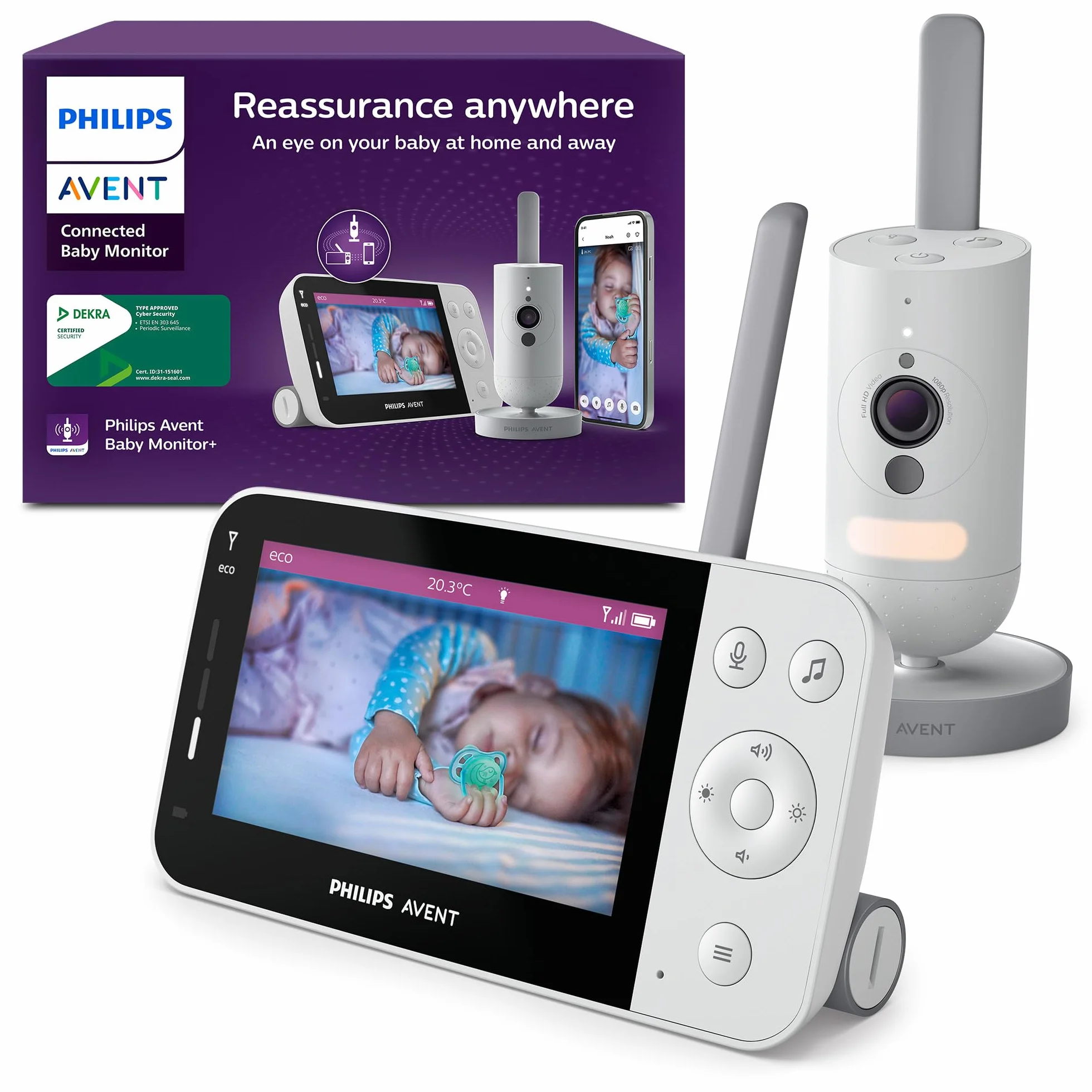 Philips AVENT SCD951/26 Connected Babyphone mit Kamera und WLAN, HD-Kamera, Infrarot-Nachtsicht, Schrei-Erkennung, Gegensprechfunktion