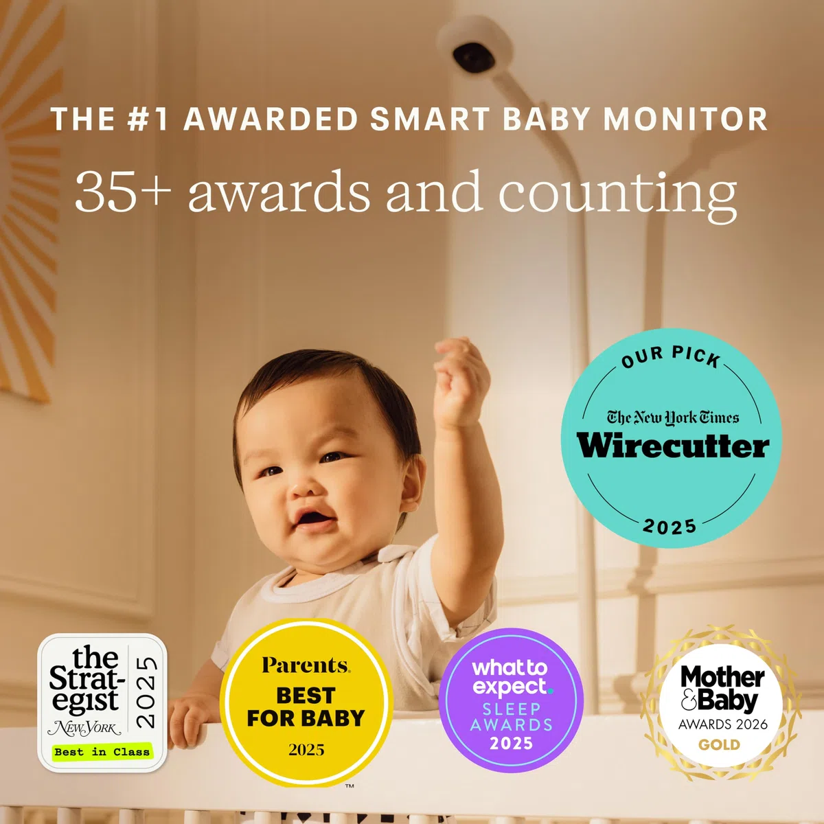 Nanit Pro Babyphone mit Kamera, Bodenständer - Baby Kamera mit 1080p Video & Audio, Schlaftrainer, WLAN, iOS/Android - Weiß