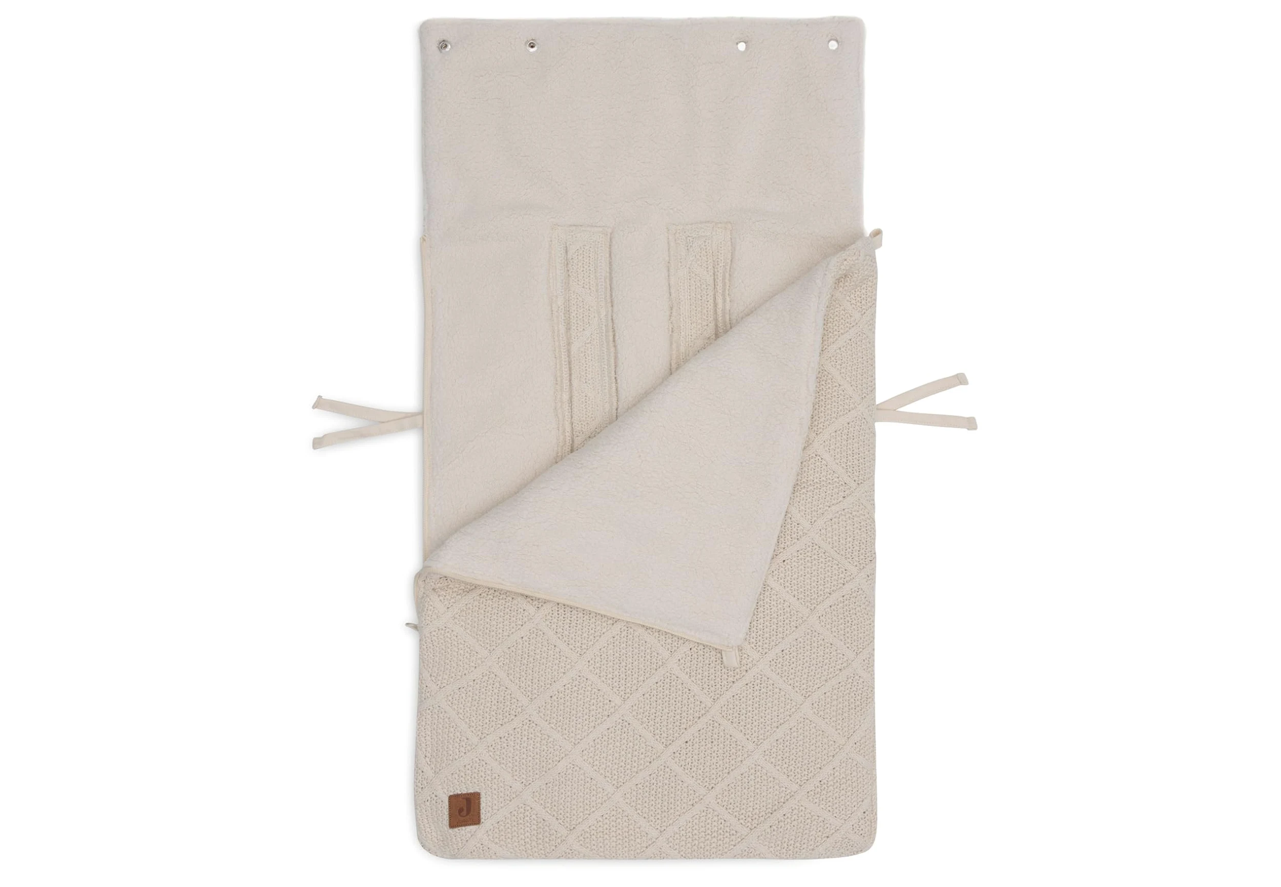 Jollein Fußsack Check Knit, Oatmeal - Für Babyschale Kinderautositz Gruppe 0+ und Kinderwagen - Für 3-Punkt- und 5-Punkt-Gurt - Strickmuster und Fleece Futter