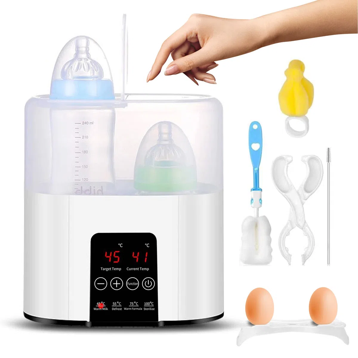 4 in 1 Flaschenwärmer, Baby Bottle Warmer zum Milchwärmer Babykostwärmer Sterilisator und Auftauen, Baby Fläschchenwärmer für babyflaschen mit LCD-Display und Temperaturregelung (Weiss)