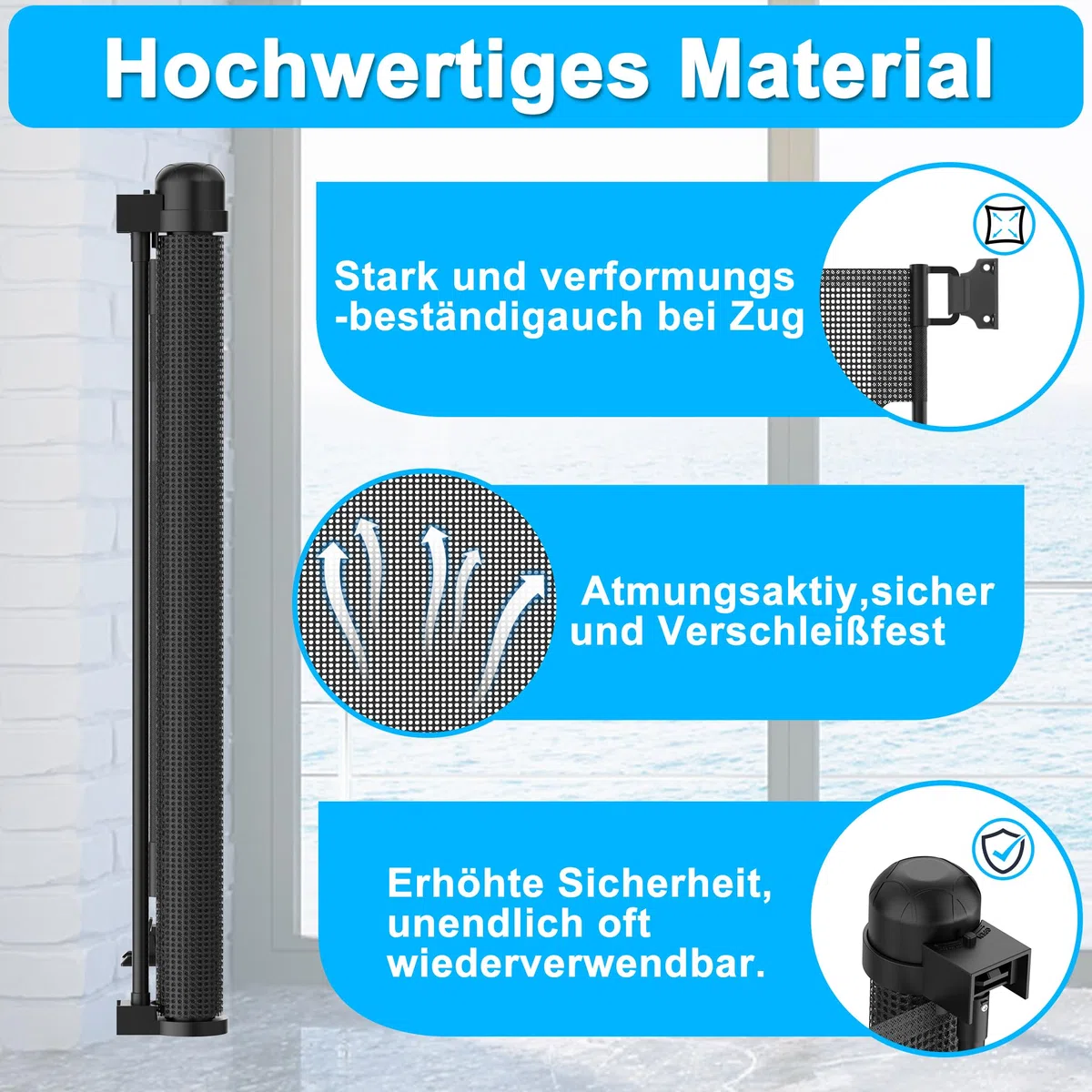 NAIZY Treppenschutzgitter Rollo Ausziehbar Türschutzgitter 87 x 0-300 cm Absperrgitter Treppenschutzrollo Baby Türschutzrollo Geeignet für Treppen Türen Innen & Außen, Schwarz