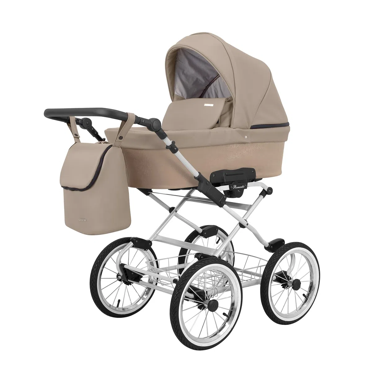 KUNERT Kinderwagen ROMANTIC retro Sportwagen Babywagen Babyschale Komplettset 1 in 1 cappucino eco grauer Rahmen