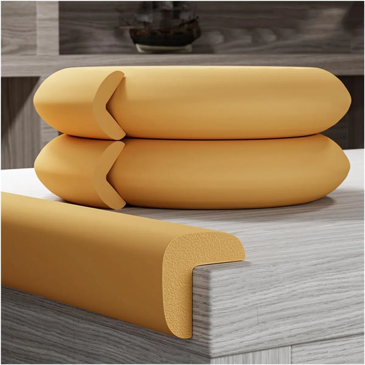 Eckenschutz, Schaumstoff-Kantenschutz, Kanten- und Eckenschutz for Möbel, Kantenschutzpolster mit Klebstoff, Wandkantenschutz aus Schaumstoff, Stoßfänger for Tischkanten, scharfe Ecken,(Woody,3pcs)