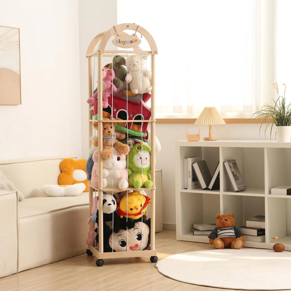Großer Stofftier-Organizer, 155 cm hoch, Premium-Holz-Zoo-Spielzeughalter für Kleinkinder, Spielzimmer und Schlafzimmer