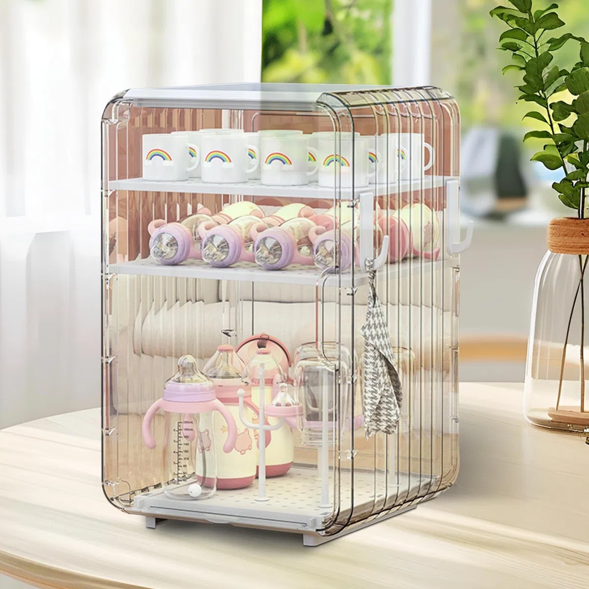 Aufbewahrungs-Organizer für Babyflaschen, Besteck, groß, staubdicht, transparent, Flaschenhalter für Tisch, Kühlschrank, Kinderzimmer, Schlafzimmer, Schrank, Schlafsaal, Badezimmer, Küche