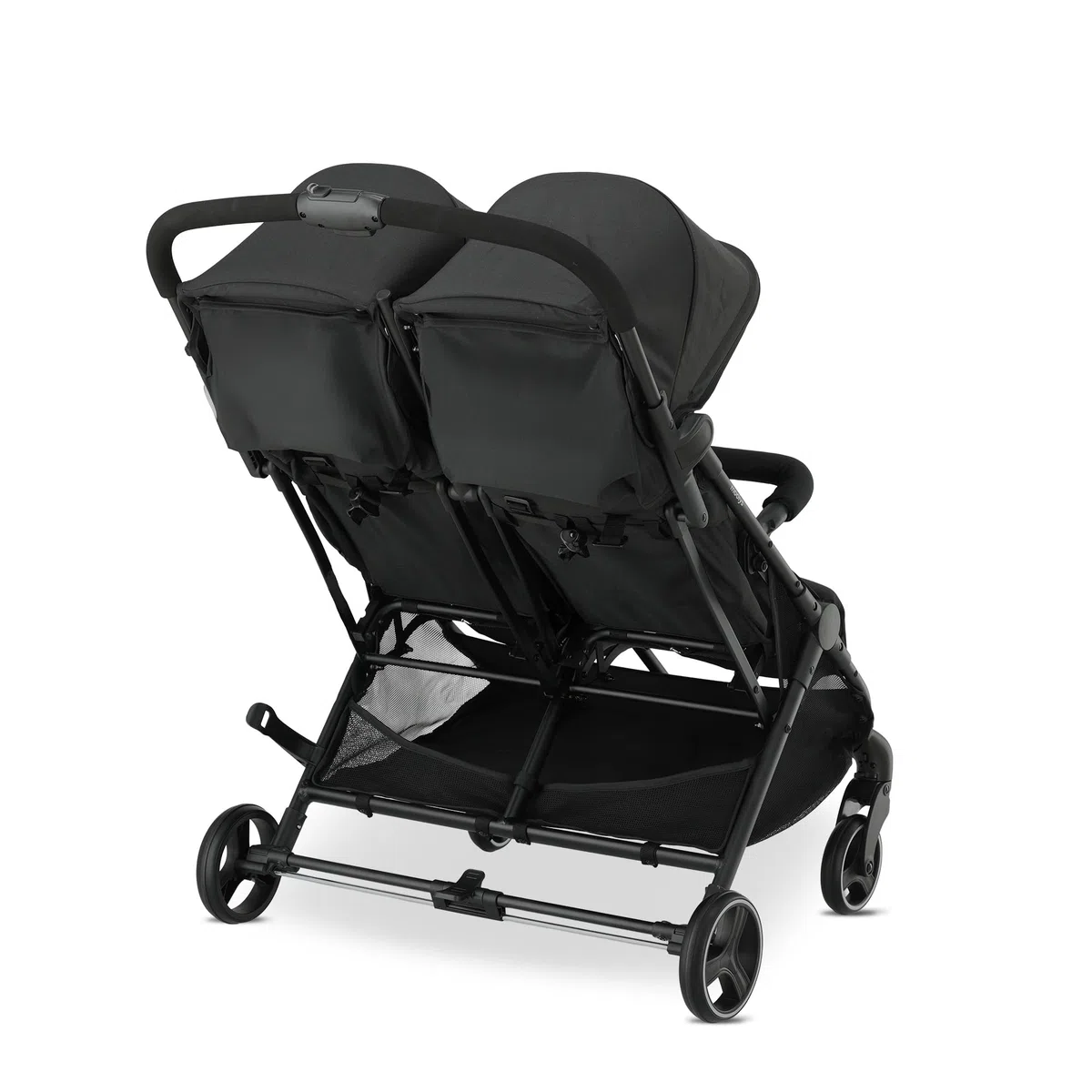 Tess Doppel-Kinderwagen Geschwisterwagen ab Geburt bis 4 Jahre 22 kg leicht zusammenklappbar freistehend großer Staukorb inkl. Regenverdeck Schwarz