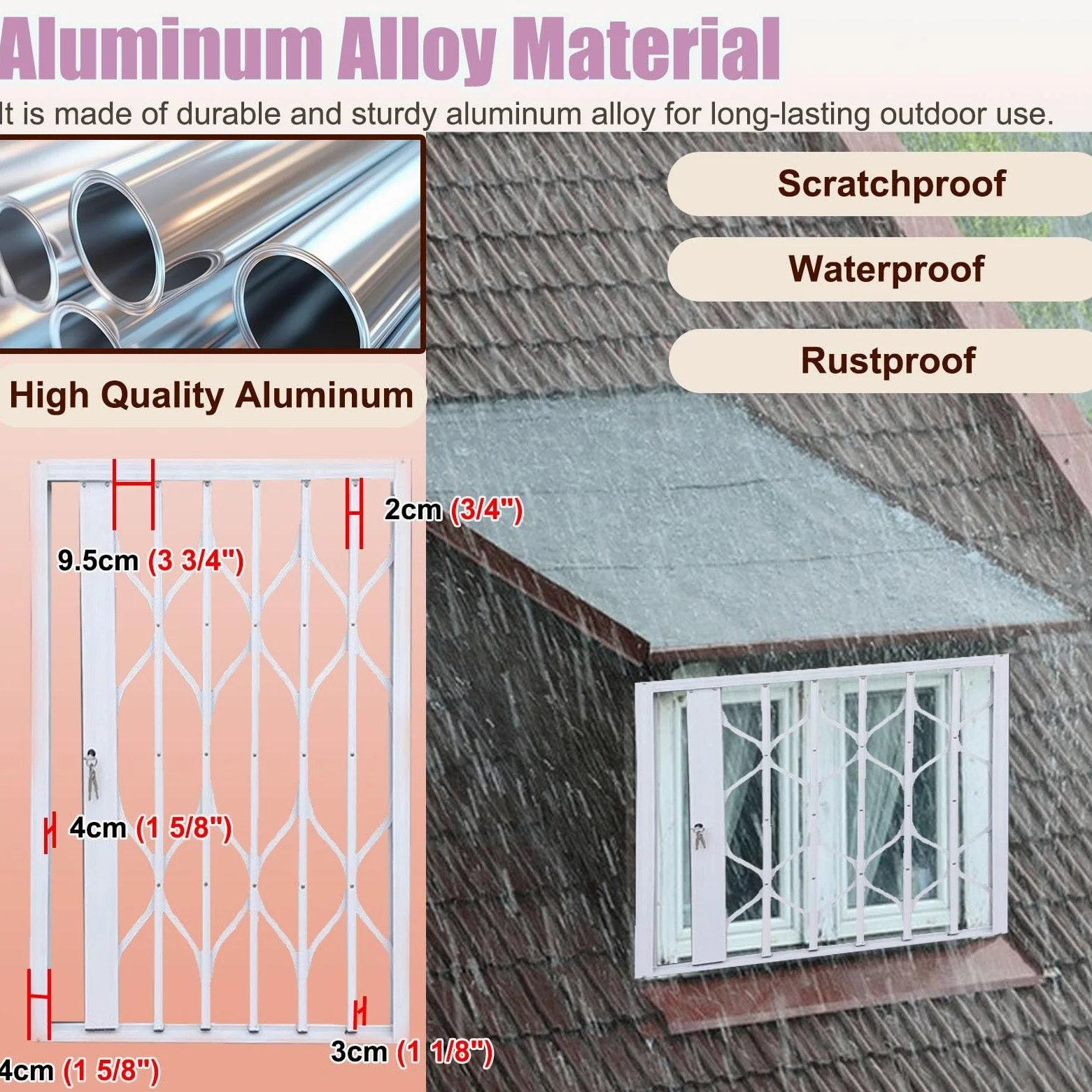 Fensterschutz für Kinder, Hurrikanbeständig, zusammenklappbares Netz aus Aluminiumlegierung, mit Schlössern, weißer Fensterzaun für Kinder (50 cm x 170 cm)