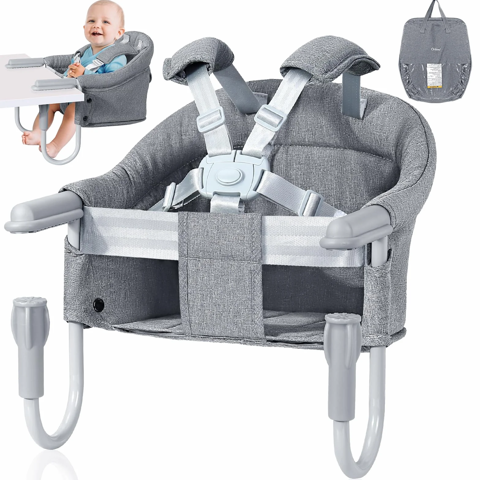 Orzbow Tischsitz Baby mit 5-Punkt-Sicherheitsgurt,Wasserdicht Tischsitz Faltbar Babysitz mit Schultergurt-Polstermatten,Hinterlasse Keine Spuren,Waschmaschinenfest,Ideal für zu Hause und Unterwegs