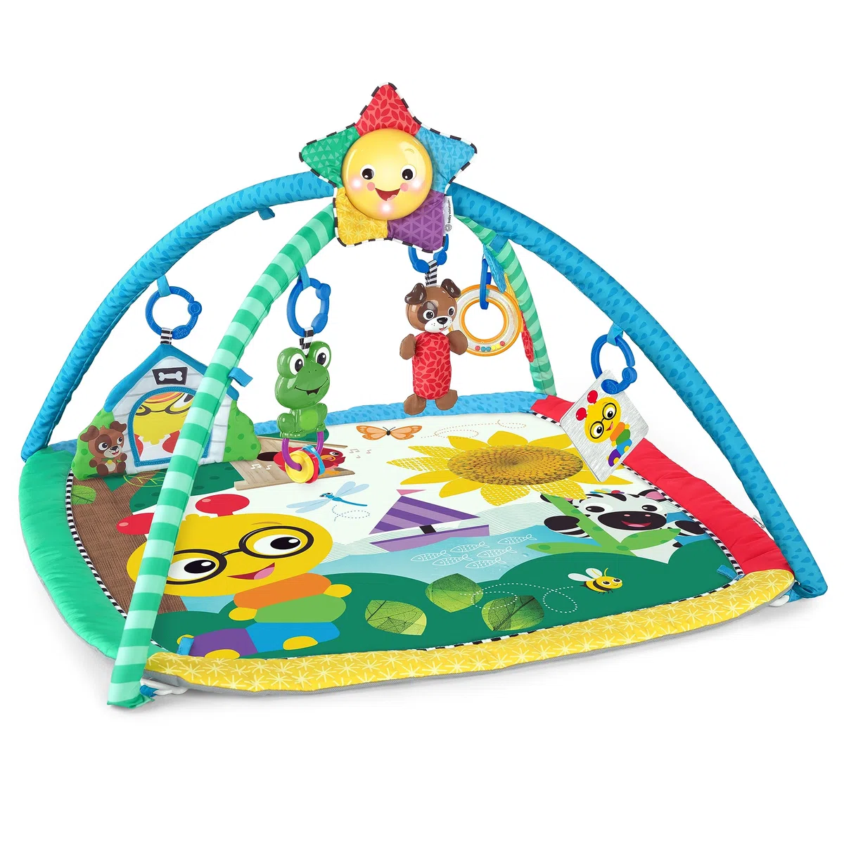 Baby Einstein, Caterpillar & Friends Spieldecke mit Spielbogen, abnehmbaren Spielzeugen, Lichteffekten sowie Melodien, maschinenwaschbar