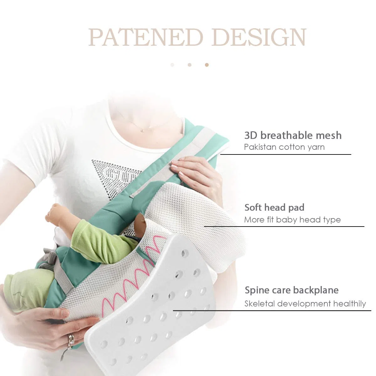SONARIN 3 in 1 Multifunktions Hipseat Baby Carrier,Babytrage,Ergonomisch,100% Baumwolle, Breathable Mesh Backing,Easy Mom(Grün)