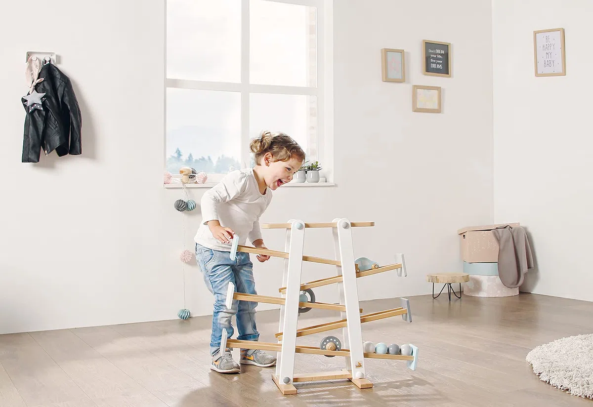 PINOLINO Kugelbahn Kuno, 9-teilig, aus Holz, L 68, B 25, H 56 cm, für Kinder von 3 – 6 Jahren