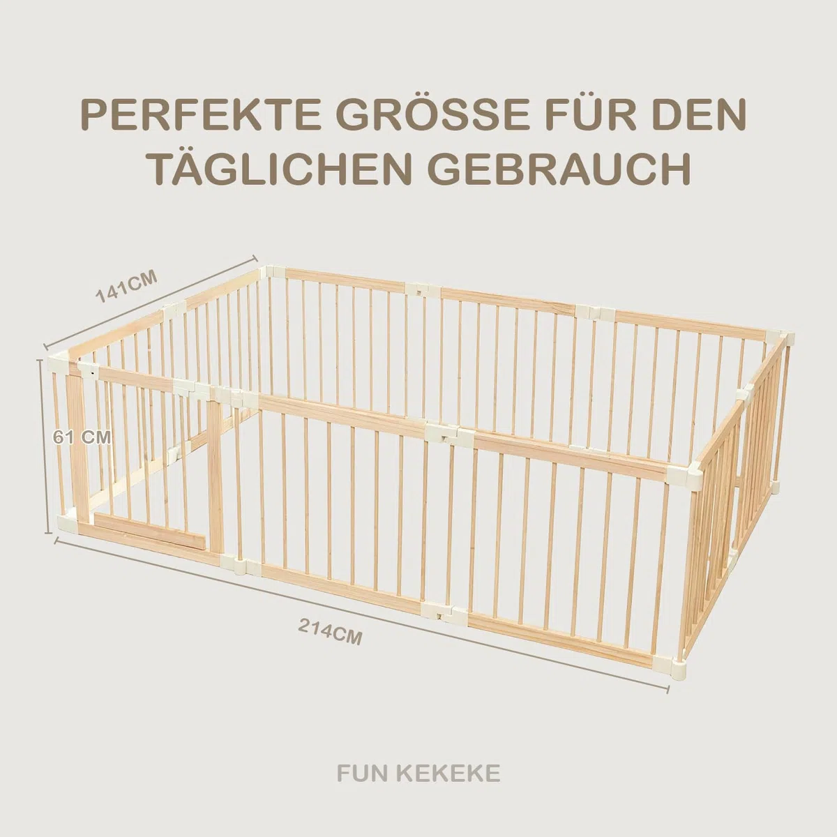 Laufstall Baby, Laufgitter Baby aus Holz, faltbar mit Tür & Sicherheitsverschluss, individuell formbarer Krabbelgitter Absperrgitter für Babys & Kleinkinder(214 * 141 * 61cm)