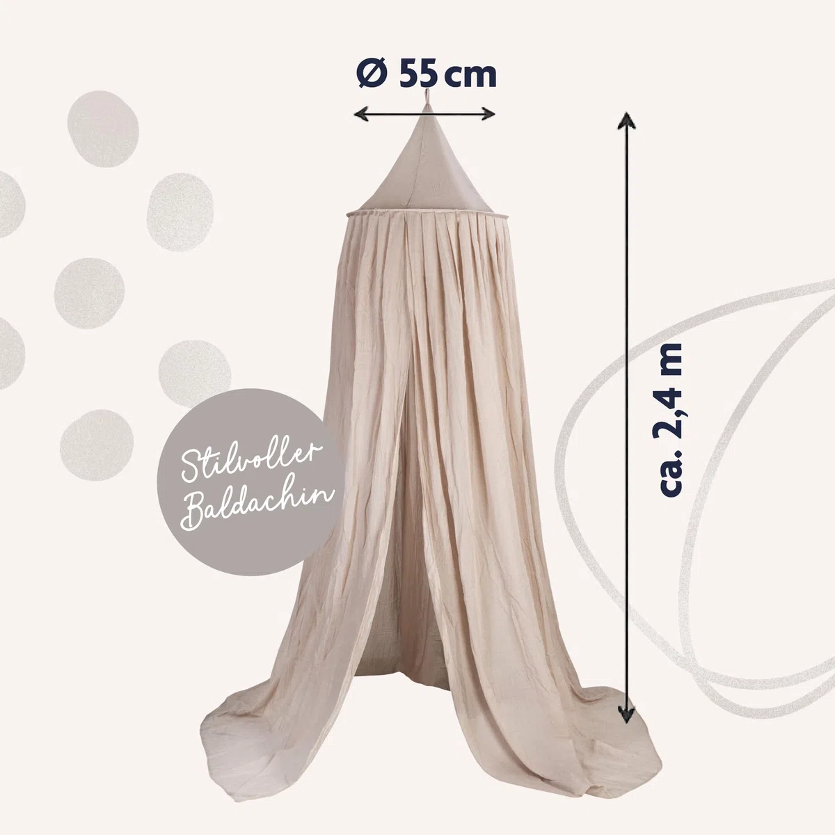 Julius Zöllner Baldachin aus Voile Ø55 cm – für Babybett & Kinderbett – Kinderzimmer Deko – Sand