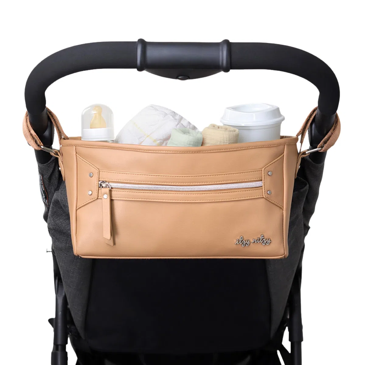 Itzy Ritzy Verstellbarer Kinderwagen-Organizer – Kinderwagen-Organizer-Tasche mit Fronttasche mit Reißverschluss, 2 integrierten Innentaschen und verstellbaren Riemen, passend für fast jeden