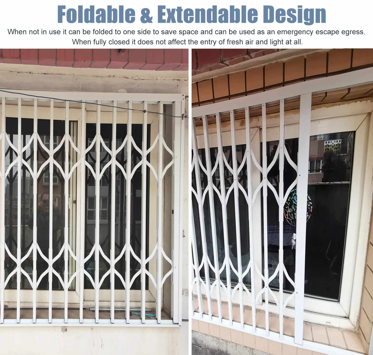 Fenstergitter Einbruchschutz 60 80 90 100 120 200 210cm Faltbares Fenstergitter, Abschließbare, Drück- Und Zuziehbare Fenstersicherung, Sicherheitsstange/Notausgangsgeländer(W50xH60cm/20x24in)