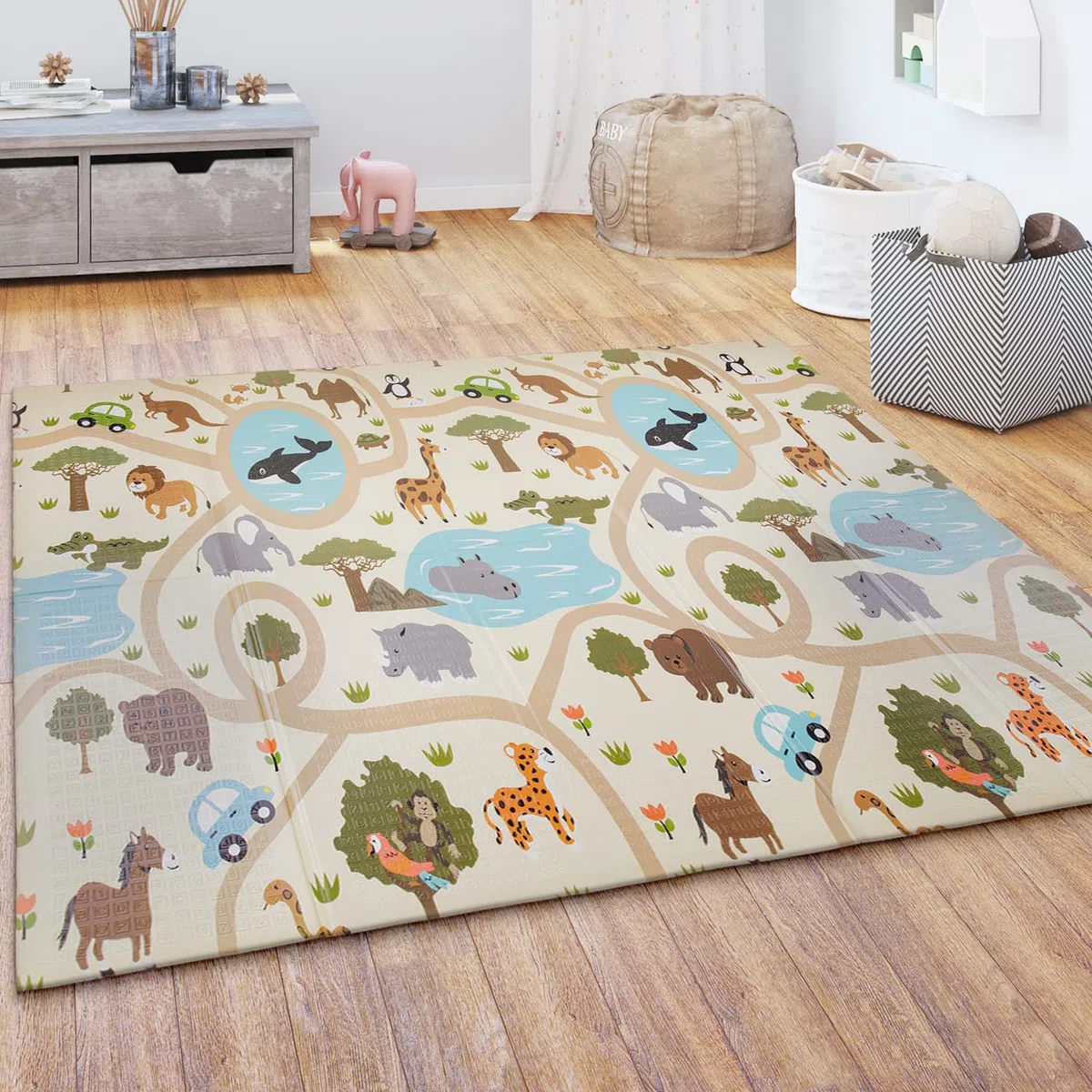 Paco Home Spielmatte Krabbelmatte Baby Kinder Matte Faltbar Abwischbar Wendbar Tier Motiv, Grösse:180x200 cm, Farbe:Bunt 3